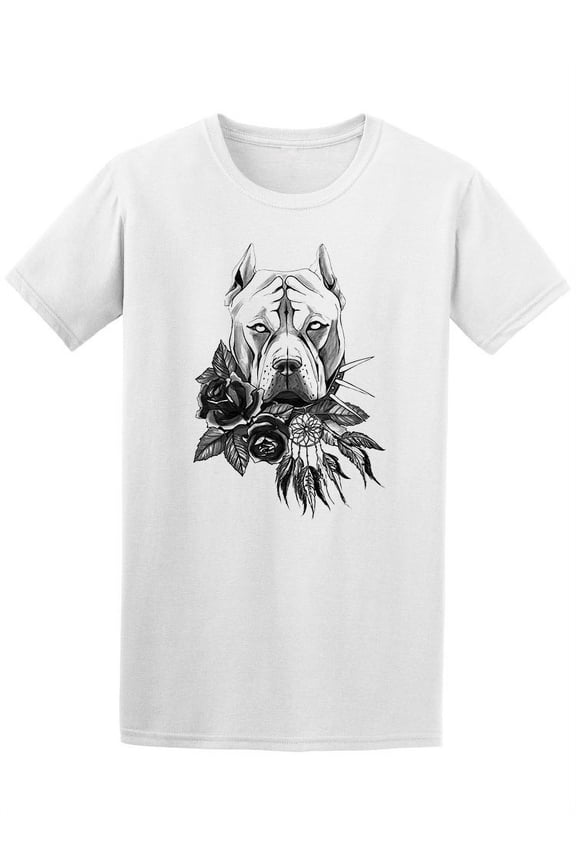 Pitbull With Roses Dreamcatcher T-Shirt Men -Image by Shutterstock, Male Large