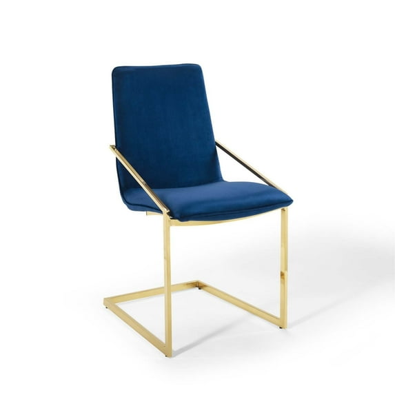 Modway Pitch 20.5" Velvet and Stainless Steel Dining Armchair in Gold/Navy