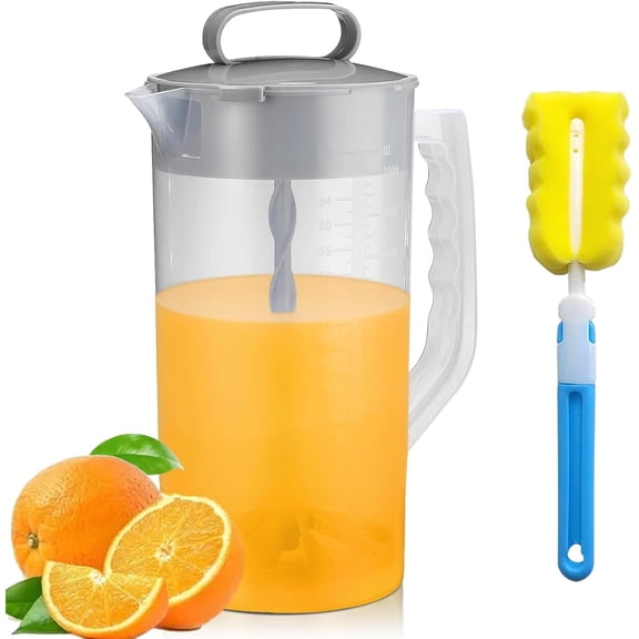 Pitcher with Mixer, Manual Beverage Mixing Pitcher with Built-In Stirrer and Lid, Juice Tea Drink Mixer Pitcher with Handle and Cleaning Brush for Home Use (2.1qt/67.6oz)
