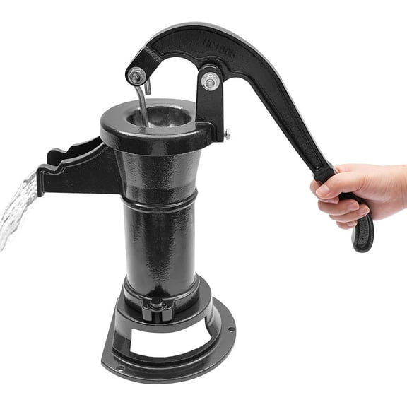 Pitcher Pump for Well, Antique Water Pump Hand Well Pump Kit with Handle, 25 FT Max. Lift, 5Gal/mim Max. Flow Manual Well Pump for Gardens Parks Ponds Black, SWP 300-TP801