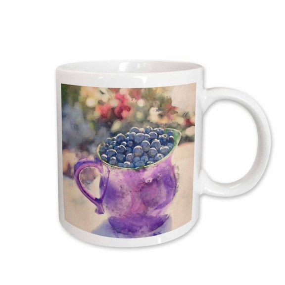 3drose, Pitcher with Blueberries Watercolor Painting, 11oz Mug
