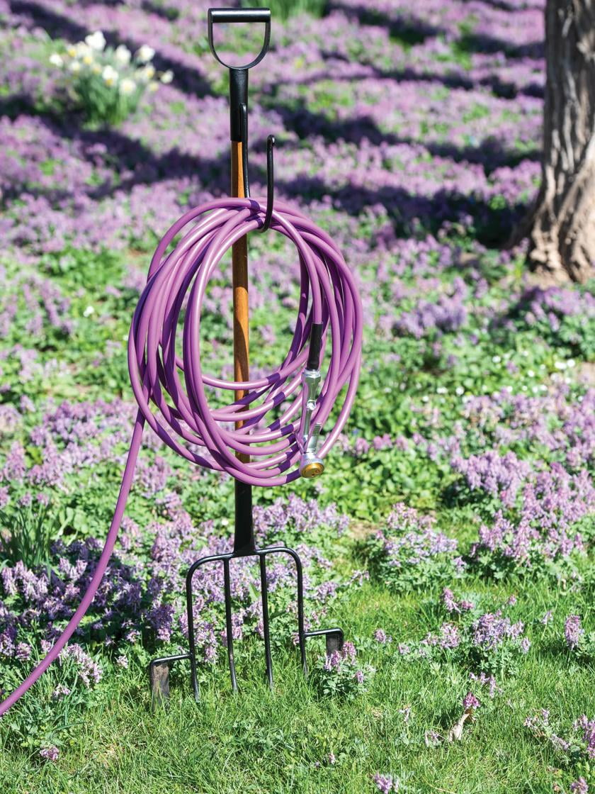 Rust-Resistant Steel and Wood Pitchfork Hose Butler