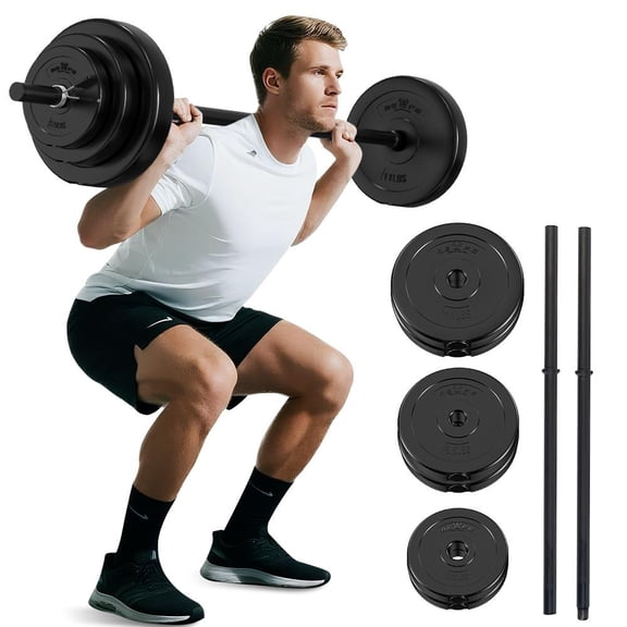 45 lbs Barbell Weight Set Adjustable Weights Lifting for Home Gym Fitness, Rubber Bar