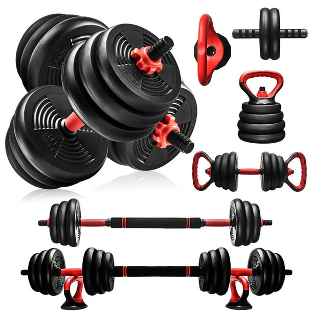 Pithage 50lb Adjustable Dumbbells Set 6in1 Free Weights Dumbbell Barbell Kettlebells Set for