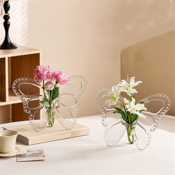 Pitiful Butterfly Photo Frame and Vase, Acrylic Decorative Display for Flowers and Pictures, Modern Living Room and Home Decor, Elegant Gift for Wedding and Housewarming, 9x7 Inch Clear Ornament