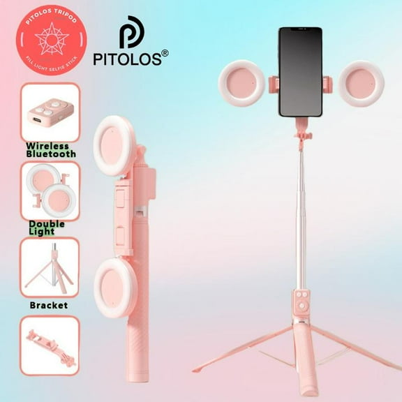 Pitolos-Dual light 1.7m stand tripod integrated selfie stick,remote control self-timer black and pink Phone Accessories, bluetooth tripod,Suitable for self-portrait lighting and travel carrying