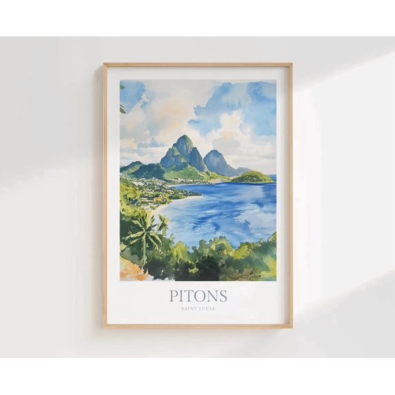 Pitons Saint Lucia Caribbean Poster, Living Room, Gallery Wall, Home And Bedroom Decor