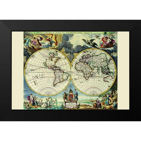 Pitt, Moses 14x11 Black Modern Framed Museum Art Print Titled - Stereographic Map of the World