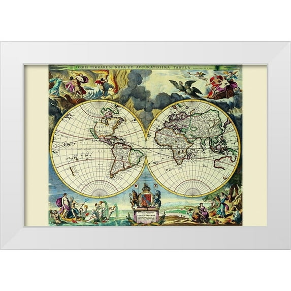 Pitt, Moses 24x17 White Modern Wood Framed Museum Art Print Titled - Stereographic Map of the World