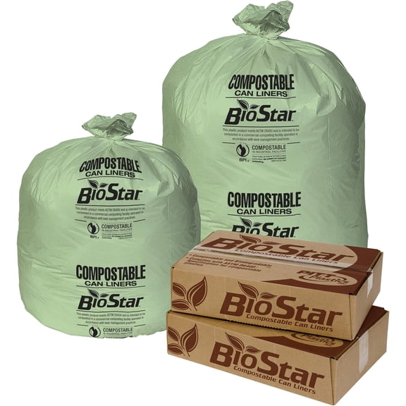 Pitt Plastics BioStar Compostable 40 x 46 1 Mil Green Perforated Can Liner Roll - 100 per case.