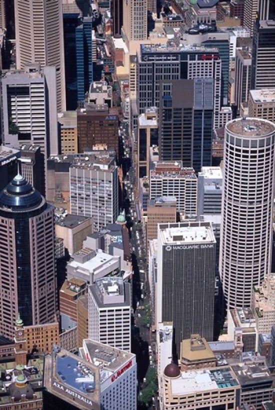 Pitt Street and Sydney CBD Sydney Australia Canvas Art - David Wall DanitaDelimont (19 x 28)