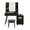 thumbnail image 1 of Pitted Particle Board With Melamine Paste, Solid Wood Legs With Copper Sheath Decoration, 4 Drawers, 2-Layer Shelf, Mirror Cabinet With Strips, Led Three-Tone Light Panel, Led Three-Tone Light Mir, 1 of 7