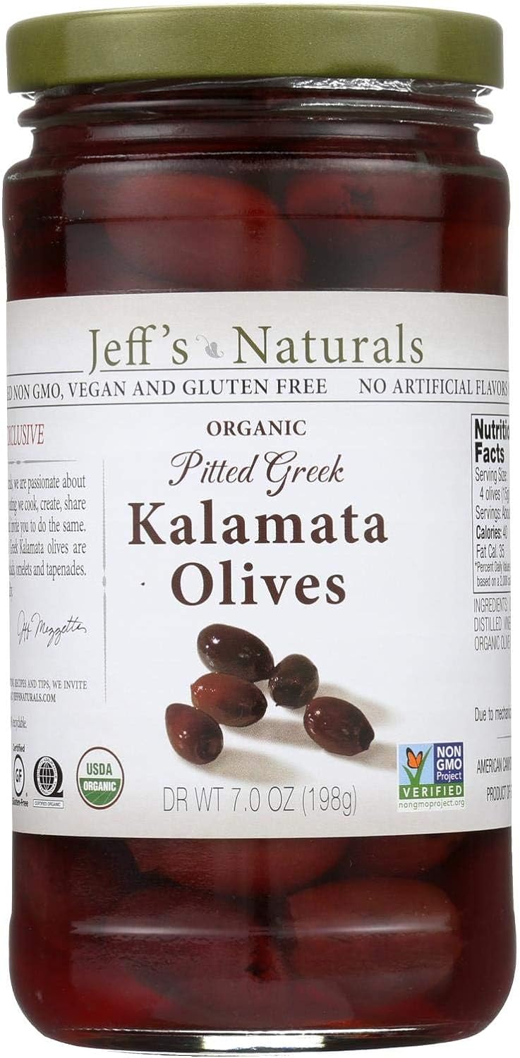 Pitted Whole Greek Kalamata Olives, Organic 7 Ounces (Case of 6