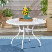 Pittman Outdoor Aluminum Round Dining Table, White