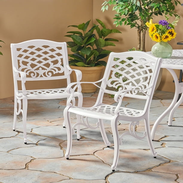 Pittman Outdoor Cast Aluminum Arm Chair, Set of 2, White