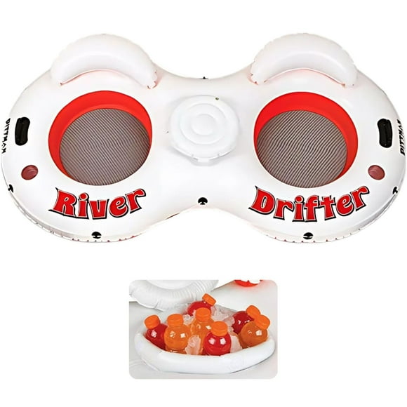 Pittman Outdoors River Drifter Inflatable Water Float Tube with Ice Chest Cooler, 2 Person