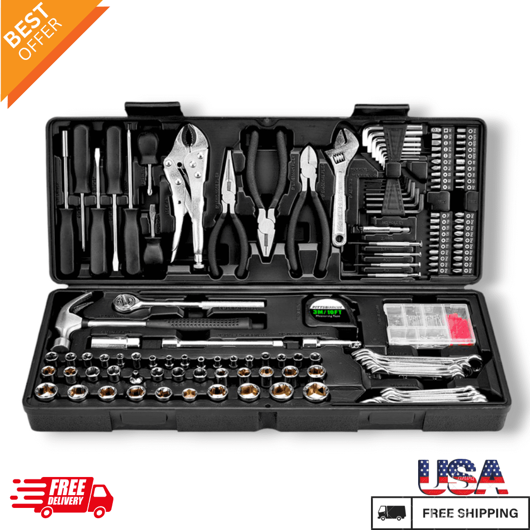 Pittsburgh 130 Piece Tool Set With Blow Mold Storage Case Screwdrivers Wrenches