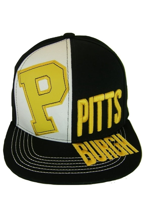 Pittsburgh 2-Tone Split Text Adjustable Snapback Baseball Cap (Black)