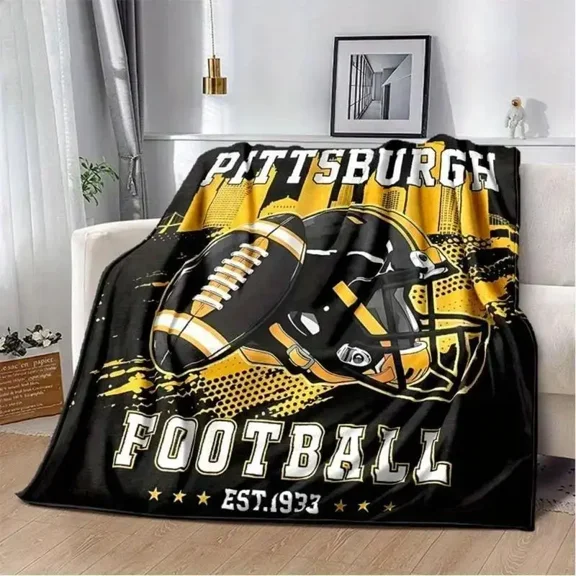 Pittsburgh American Football Helmet Pattern Fleece Blanket - 280gsm Ultra-Soft Warm 50*60 in (Medium) Throw for Adults, Children, Bed, Sofa, Garden, Watch Party