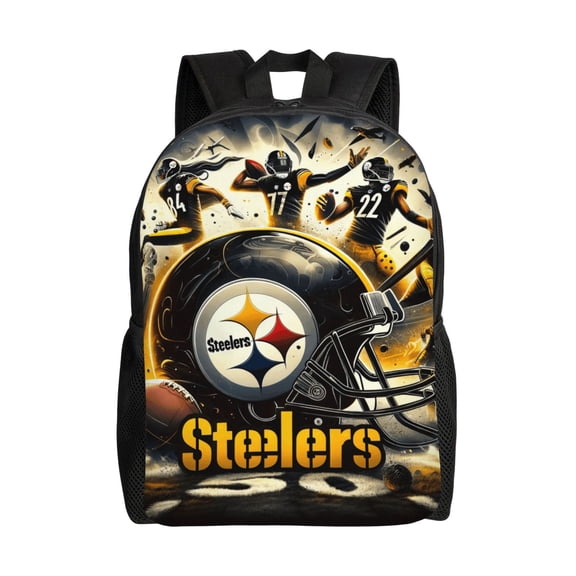 Pittsburgh Backpack Lightweight Bookbag Durable Casual Travel Daypack Waterproof Laptop Bag With Side Pockets Ball Team Logo Print Gifts For Sports Game Fans