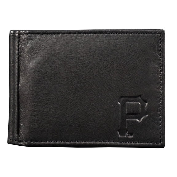 Pittsburgh Baseball Pirates Genuine Black Leather Money Clip Wallet RFID Blocking