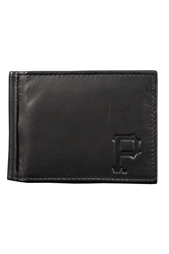 Pittsburgh Baseball Pirates Genuine Black Leather Money Clip Wallet RFID Blocking