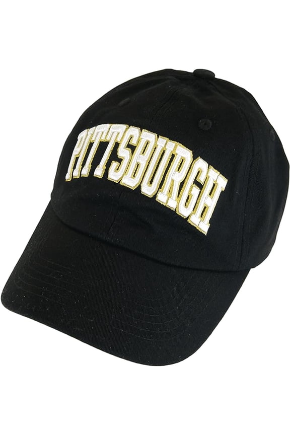 Pittsburgh City Name Buckle Back Adjustable Cotton Baseball Cap (Black/White Script)