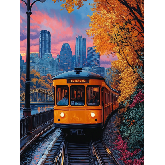 Pittsburgh Cityscape Train Canvas Art Print Suitable for Living RoomWaiting Room and Hotel Decoration