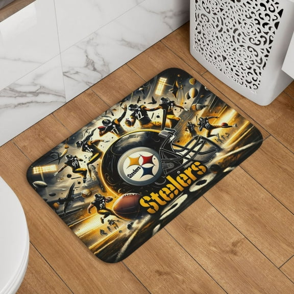 Pittsburgh Crystal Velvet Lock Edge Floor Mat 40" x 60", Football Team Themed Entryway Floor Mat, Kitchen and Living Room Floor Mat for Home Decor Area Rug