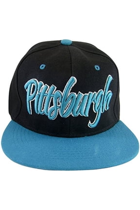 Pittsburgh Cursive Script Men's Adjustable Snapback Baseball Caps (Black/Teal)