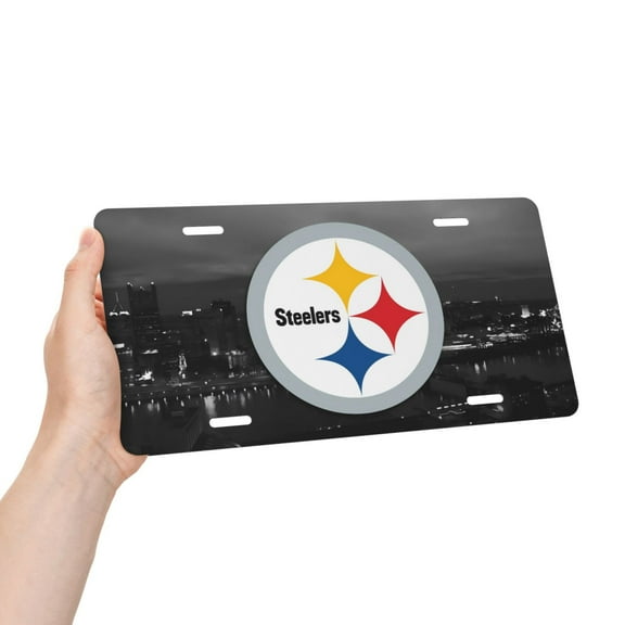 Pittsburgh Custom Car Aluminum Decorative License Plate, American Football Team Fan Themed Label, Decorative Aluminum Novelty License Plate, New Car Gift for Men/Women/Boys/Girls, 6 x 12 Inch
