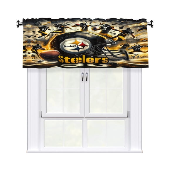 Pittsburgh Custom Valance Blackout Curtains 54x18 Inches, Easy To Install, Rod Design Suitable For Decorative Curtains In Kitchen, Bedroom, Living Room, Home Decor Gift For Football Fans