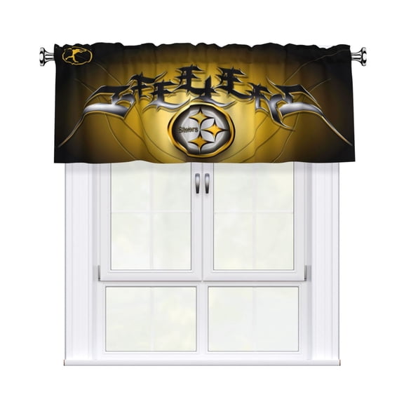 Pittsburgh Custom Valance Blackout Curtains 54x18 Inches, Easy To Install, Rod Design Suitable For Decorative Curtains In Kitchen, Bedroom, Living Room, Home Decor Gift For Football Fans