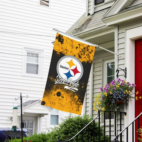 Pittsburgh Custom Vertical Double Sided Flag 3x5FT, American Football Team Fans Support Victory Flag for Indoor and Outdoor Garden Wall Decoration