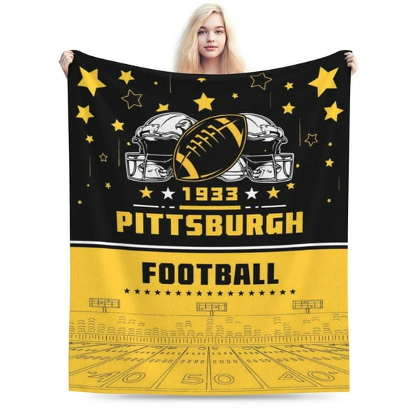 Pittsburgh Football Team Flannel Throw Blanket, Soft Lightweight Plush Blanket For Men, Women, Sports Fan Gifts For Bed, Sofa, Travel 50"x40"