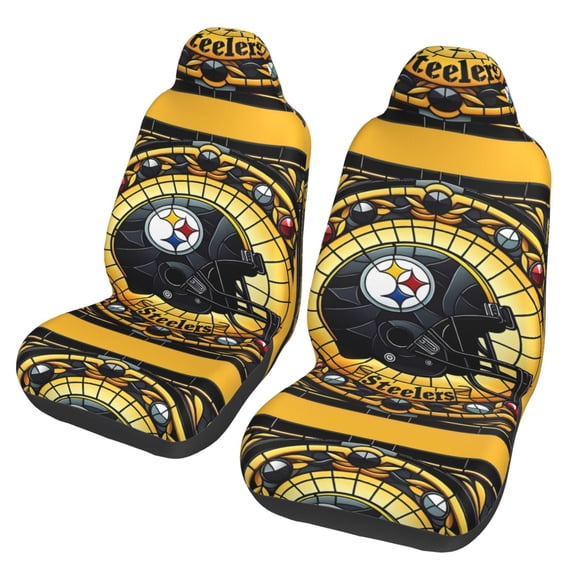 Pittsburgh Football Team Print Car Seat Covers Set of 2 , Universal Auto Front Seats Protector Fan Gift, Suitable for Car,automobiles, SUV, Trucks, vans, etc.