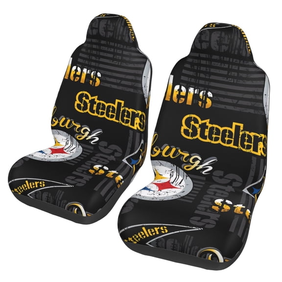 Pittsburgh Football Team Print Car Seat Covers Set of 2 , Universal Auto Front Seats Protector Fan Gift, Suitable for Car,automobiles, SUV, Trucks, vans, etc.