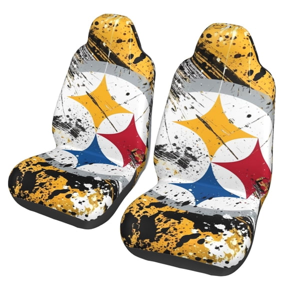 Pittsburgh Football Team Print Car Seat Covers Set of 2 , Universal Auto Front Seats Protector Fan Gift, Suitable for Car,automobiles, SUV, Trucks, vans, etc.