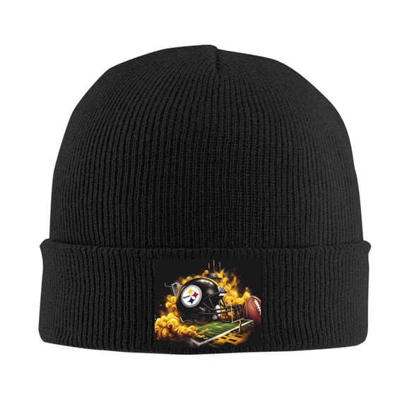Pittsburgh Football Team Print Knitted Hat Soft Stretch Winter Cuff Beanie City Classic Hat for Men Women Game Fans Gifts