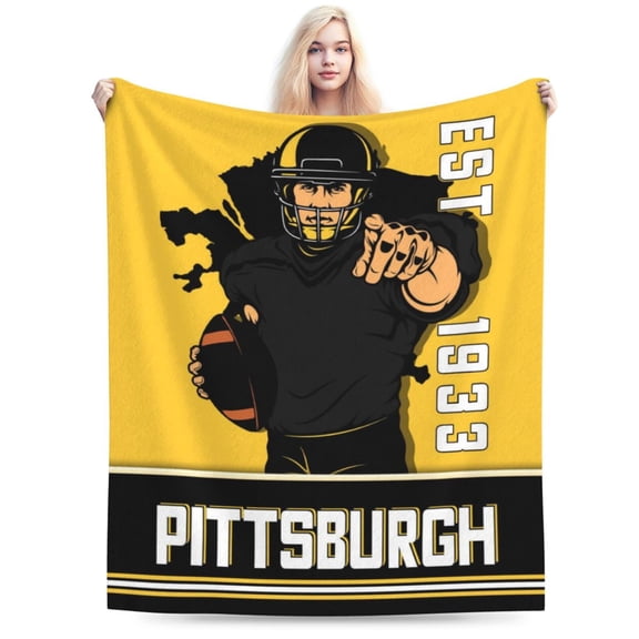 Pittsburgh Football Throw Blanket, Soft Lightweight Plush Warm Blankets For Men Women, Sports Fan Gifts Bed Tapestry for Sofa, Travel, Bed 50"X40"