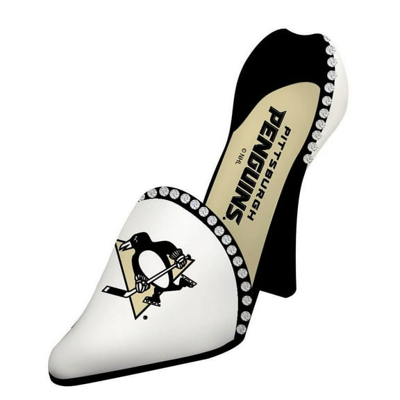 Pittsburgh Hockey Penguins High Heel Shoe Wine Bottle Holder - stunning with its high heel and rhinestone accents