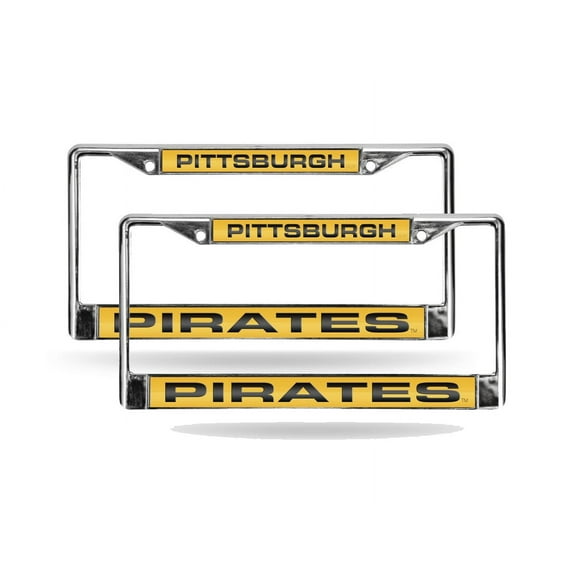 Pittsburgh MLB Pirates Yellow MLB (Set of 2) Chrome Metal Laser Cut License Plate Frames