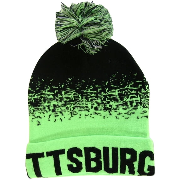 Pittsburgh Men's Digital Fade Soft Fabric Winter Knit Hats (Black/Green)