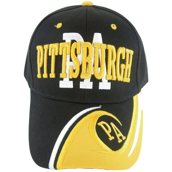 Pittsburgh Men's PA Wave Pattern Adjustable Baseball Cap (Black/Gold)