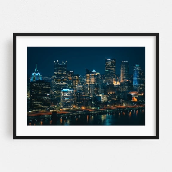 Pittsburgh from Mt. Washington 02 - Pittsburgh Pennsylvania Photography City Skyline Nightlife Architecture Night Sky Travel Poster Bridge Black Framed Wall Art Print 5 x 7 inches