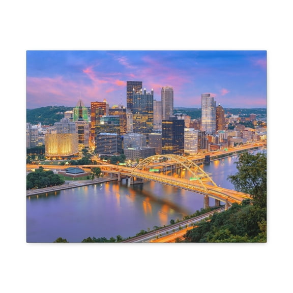 Pittsburgh Night Skyline Canvas Artwork Breathtaking Stunning Cityscape for Home Decor Ready to Hang
