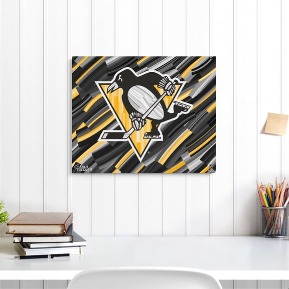 Pittsburgh Penguins Stretched 16" x 20" Embellished Canvas Giclee Print - Art by Charlie Turano III