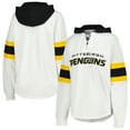 thumbnail image 1 of Women's G-III 4Her by Carl Banks White/Black Pittsburgh Penguins Goal Zone Long Sleeve Lace-Up Hoodie T-Shirt, 1 of 3