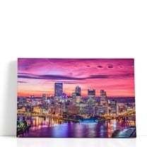 Pittsburgh, Pennsylvania City Skyline - Wrapped Canvas Print Wall Art | 18" W x 12" H