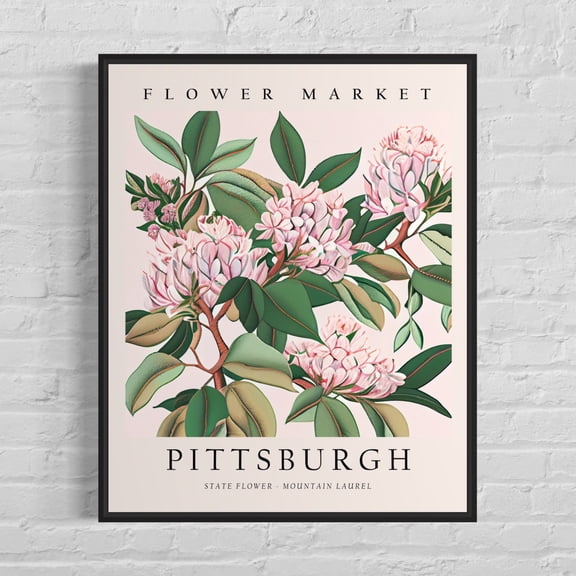 Pittsburgh Pennsylvania Flower Market Art Print, Pittsburgh, Mountain Laurel Wall Art, Botanical Pastel Artwork #1536, Unframed Poster Size 8x12